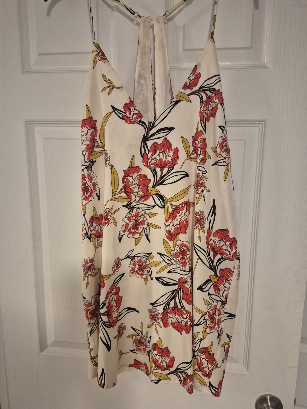 BOGO. Aakaa Cream Mini Dress with Red Floral Print